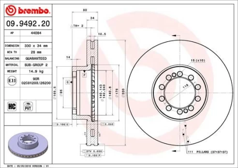Stabdžių diskas BREMBO 09.9492.20