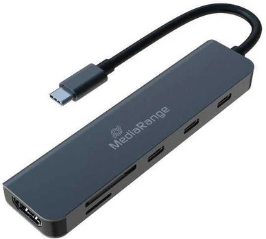 „MediaRange HUB USB-C 6 in 1“ daugiaportinis adapteris, sidabrinis