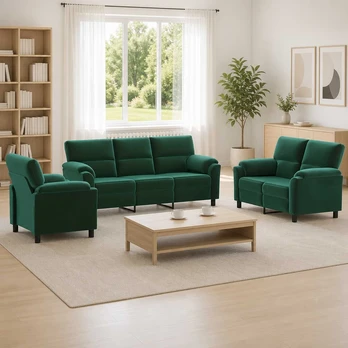 Sofa Sofos komplektas 3 vnt. Tamsiai žalia Aksomas