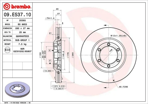 Stabdžių diskas BREMBO 09.E537.10