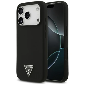 Dėklas Guess Silicone Triangle Logo MagSafe do iPhone 17 Pro juoda