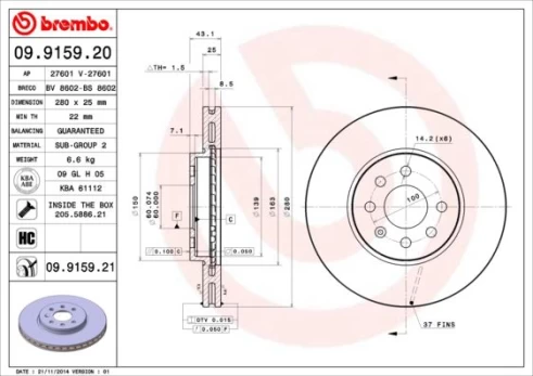 Stabdžių diskas BREMBO 09.9159.21