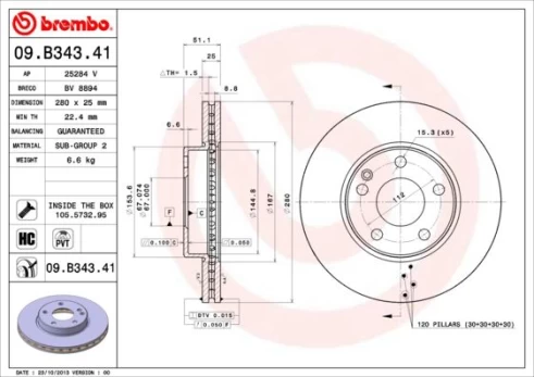 Stabdžių diskas BREMBO 09.B343.41