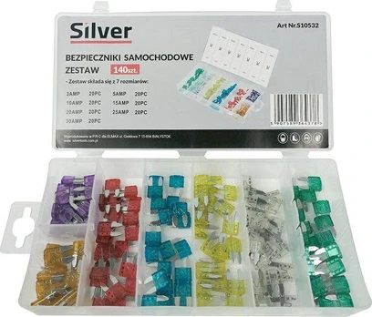 SILVER BEZPIECZNIKI 3-30A 130szt. /Sidabrinis