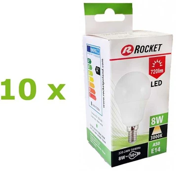 Rocket 8W E14 720lm 3000K A+ LED lemputė, 10 vnt.