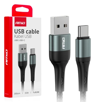 USB-A - USB-C 3A įkrovimo laidas 200 cm FullLINK AMIO-03912