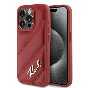 Karl Lagerfeld KLHCP15LPQDSMGR iPhone 15 Pro 6.1" raudona/red hardcase Diagonal Quilted Script