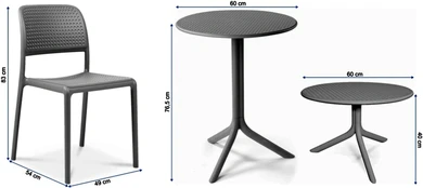 Lauko baldų komplektas BORA BISTROT/STEP 2+1, Antracite