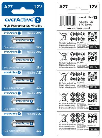 Baterijos A27 12V everActive, 5vnt
