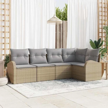 5 dalių sodo sofa su pagalvėlėmis smėlio poli ratanas