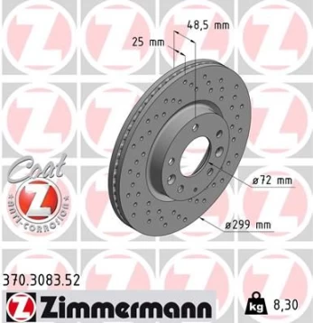 Stabdžių diskas ZIMMERMANN 370.3083.52