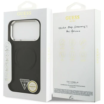 Dėklas Guess PU Leather Triangle Logo MagSafe Case for iPhone 17 Pro Max Juodas