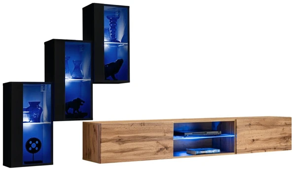 Sekcija Switch XXII su LED apšvietimu, juoda/ąžuolo