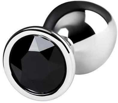 Sidabrinis anal plug TOYFA Metal with juodas round-shaped gem