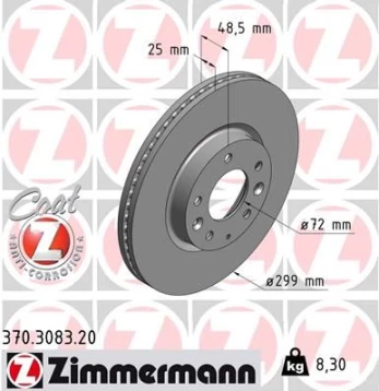 Stabdžių diskas ZIMMERMANN 370.3083.20