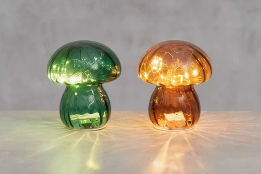 Winteria Mushroom glass with LED-light 16 cm