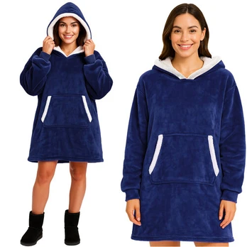 XXL šiltas gobtuvas, oversize megztinis antklodė, mėlynas