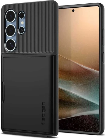 Juodas dėklas Samsung Galaxy S25 Ultra telefonui "Spigen Slim Armor CS"