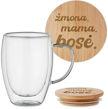 Dvigubo stiklo puodelis "Žmona. Mama. Bosė." 350ml