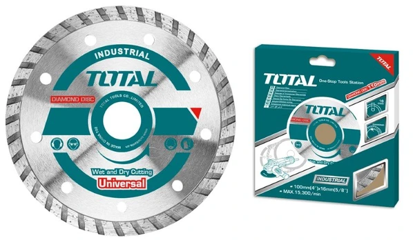 Deimantinis pjovimo diskas TOTAL, Turbo, sausam, šlapiam pjovimui, 180x22 mm, segmento plotis 10 mm,