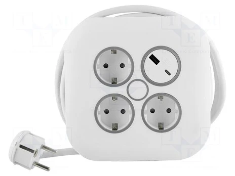 Mains | 3x1.5mm2 | Schuko,with protection | Sockets: 5 | PVC | white