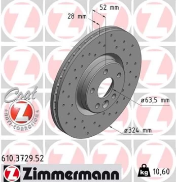 Stabdžių diskas ZIMMERMANN 610.3729.52