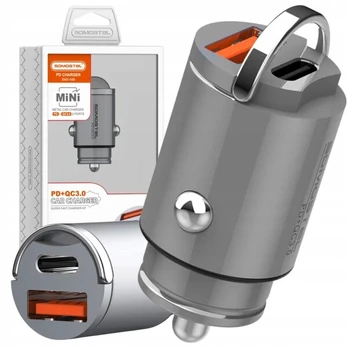 Greitas automobilinis įkroviklis Usb-c Pd Qc 30w sidabrinis