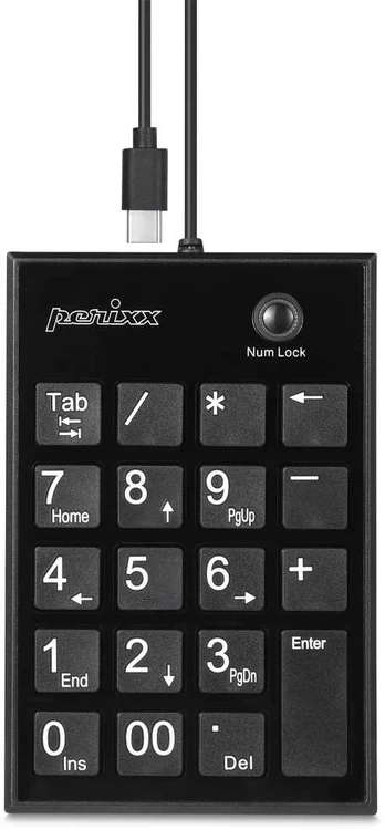 Klaviatūra Perixx Perixx PERIPAD-202C, numeric keypad cable jungtys USB-C with 2x USB 2.0 Hub (USB-A)