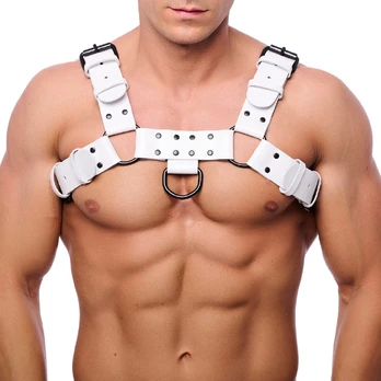 Red Leather Bulldog Leather Harness L/XL White - Adjustable Cowhide Straps