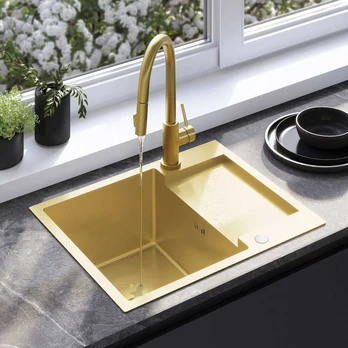 Plieninė virtuvinė plautuvė Rea Paul, Brushed Gold