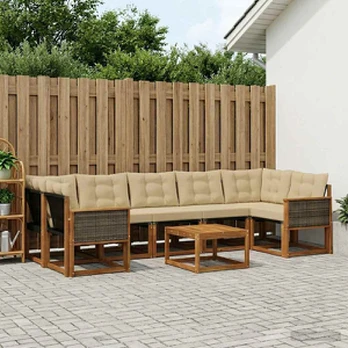 Lauko sofos komplektas su pagalve 8 pcs Natūralus ir bežinis