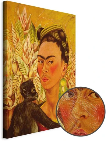 Artgeist Paveikslas - Frida Kahlo – Self-Portrait with Monkey and Parrot