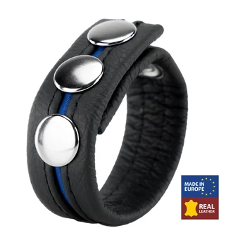 Red Leather Blue Leather Ring, 22mm, Snap Closure, EU-Made