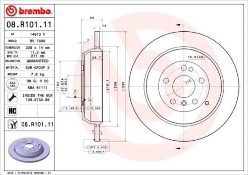 Stabdžių diskas BREMBO 08.R101.11