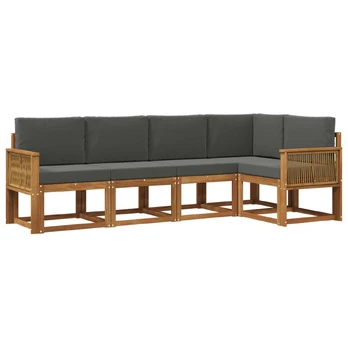 Lauko sofos komplektas su pagalve 5 pcs Natūralus ir antracitas