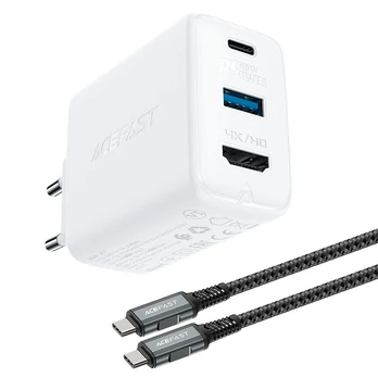 Įkroviklis AceFast 2in1, HDMI/USB/USB-C, balta, 65 W