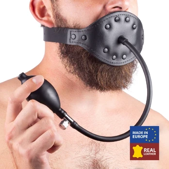 Red Leather Adjustable Leather Gag with Inflatable Ball Black 45-65 cm