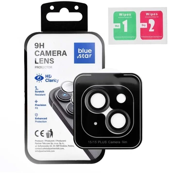 Blue Star Camera Lens Protector Mėlynas STAR Easy Install for IPHONE 15 / 15 PLUS juodas