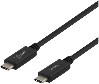 DELTACO - USB-kabelis - USB-C (han) til USB-C (han) - USB 3.1 Gen 2 - 5 A - 1 m - USB Power Delivery (5 A, 100 W) - sort