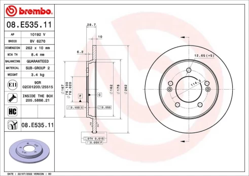 Stabdžių diskas BREMBO 08.E535.11