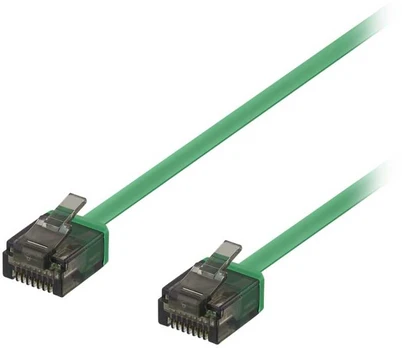 DELTACO U/UTP Cat6a patch cable, flat, 2m, 1mm thick, žalias