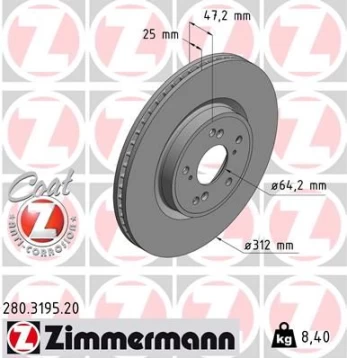 Stabdžių diskas ZIMMERMANN 280.3195.20