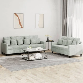 Sofa Sofos komplektas su pagalvėlėmis, 2 dalių, pilkas, aksomas