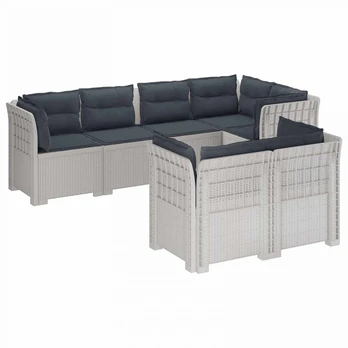 7-Vietis Sodo Sofa su Pagalvėlėmis Ratanas PP Balta