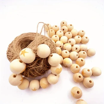 Mediniai karoliukai, Star pattern 30pcs