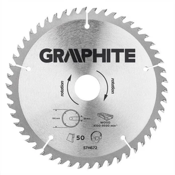 Graphite pjūklų diskas medienai, 190mm, 50 dantų, 30mm