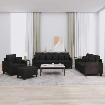 Sofa Sofos komplektas su pagalvėmis, 4 dalių, juodas, audinys