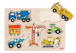 Dėlionė Goki Puzzle su rankenomis statybinė technika - 244199 kaina