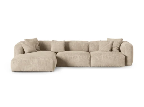 Velvet Modular Left Corner Sofa, "Martina", 3 Seats, 370x176x75, Light Beige