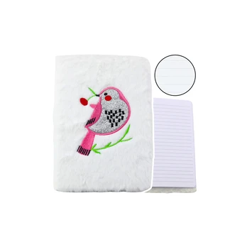 Lean Plush Notebook Lined With Bird Sidabrinis Glitter Baltas